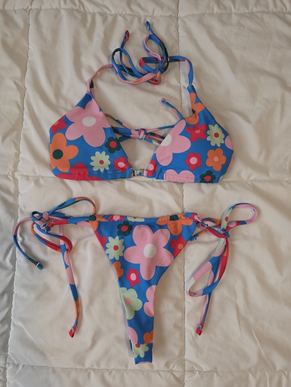 Shein- Floral Tie-Side Bikini Set- Small